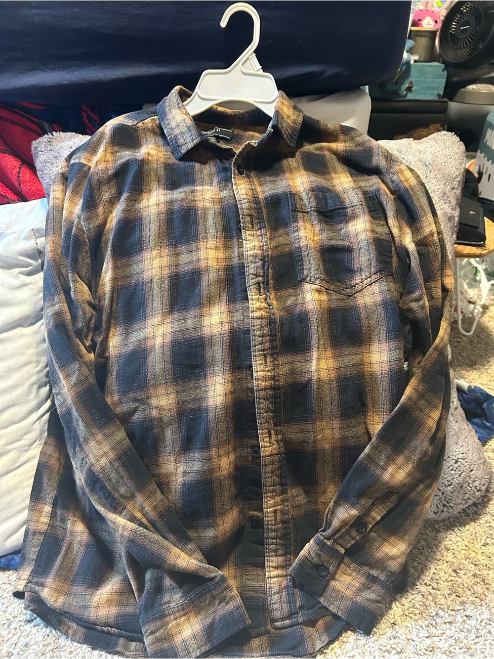 Forever 21 Plaid Button-Down Shirt - Navy and Mustard